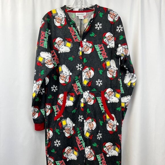 Onesies Brand Unisex Zip Up Christmas Pajama Onesie Long Sleeve Multicolor S/M - Picture 2 of 9